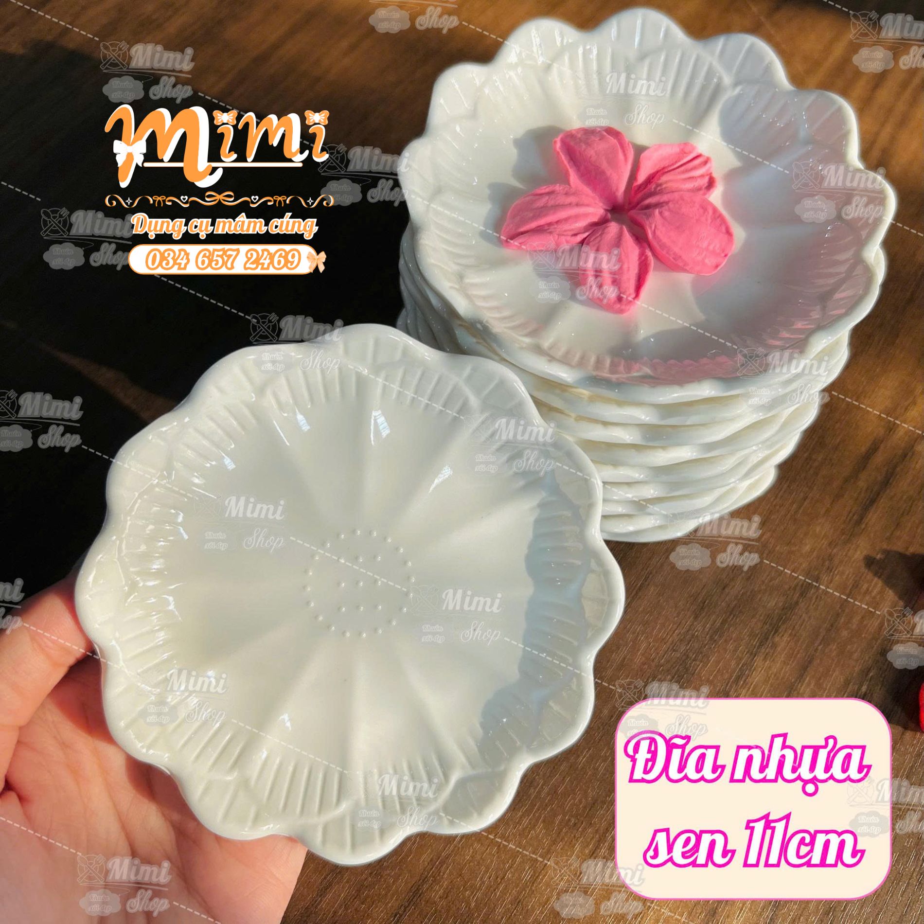 Đĩa nhựa hoa sen 11,3cm chất liệu melamine dày dặn, cứng cáp đựng xôi, thạch, trái cây mini